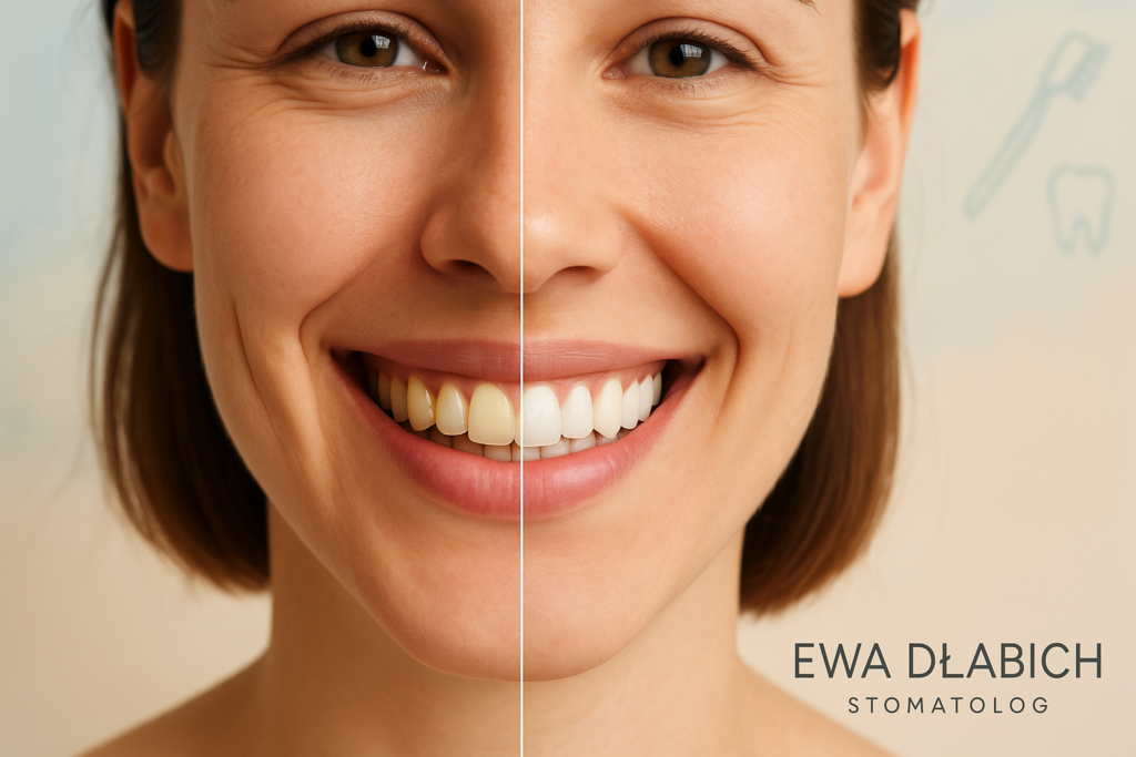 Porównanie zębów przed i po profesjonalnym wybielaniu u dentysty